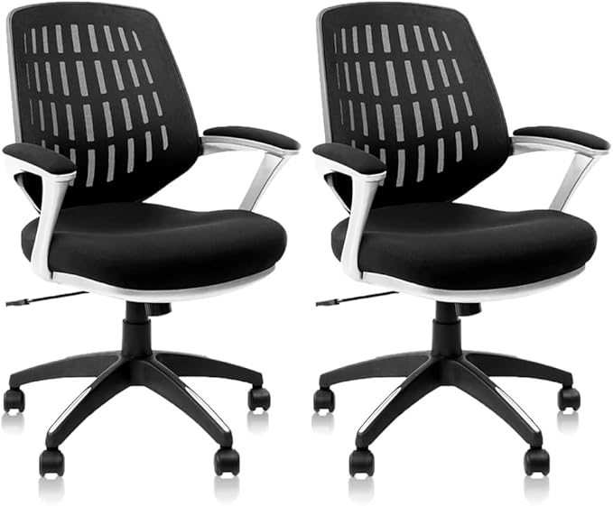 CLATINA Ergonomic Office Chair Set of 2, Mesh Mid Back Swivel Task Chair with Adjustable Height, Comfortable Thickened Seat Lumbar Support Home Computer Desk Chair for Home Working Gaming, Black