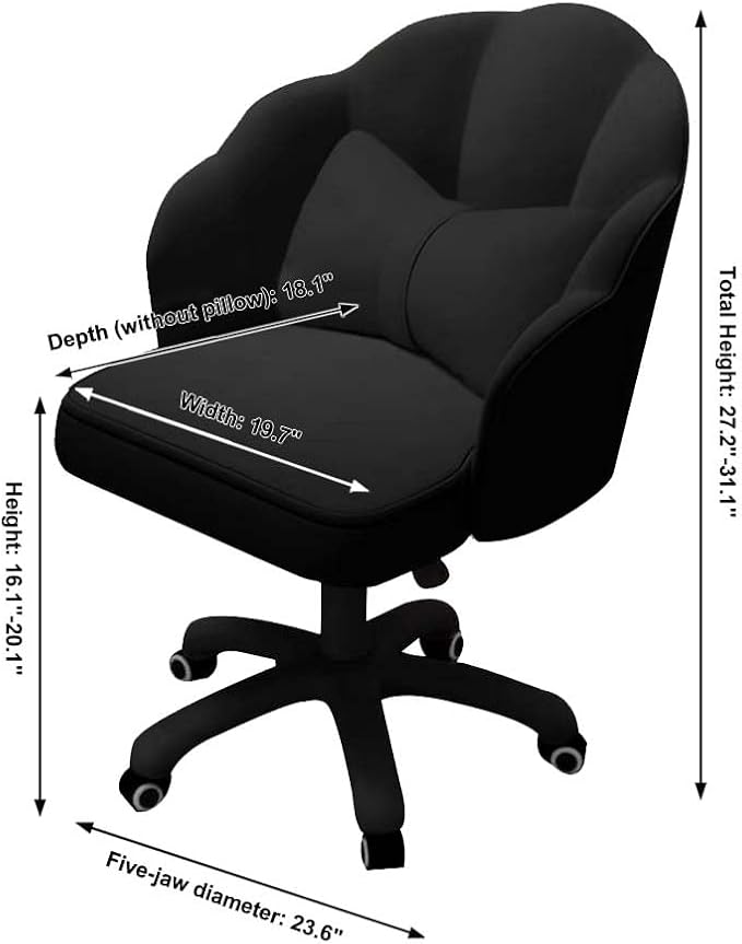 Vanity Chair with Wheels Velvet Petal Desk Chair Upholstered Tufted Home Office Chair for Women Girls, Height Adjustable Makeup Task Chair for Bedroom Living Room