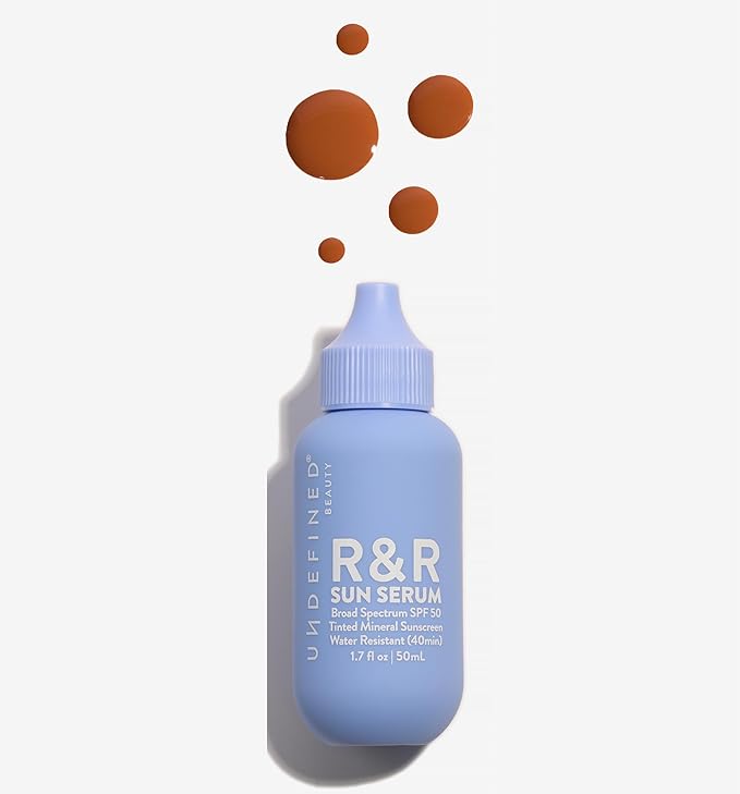 Undefined R&R Sun Serum SPF 50 PA++++ Mineral Sunscreen with Niacinamide, Water Resistant Broad Spectrum Protection & Blue Light Defense (Deep Tint)