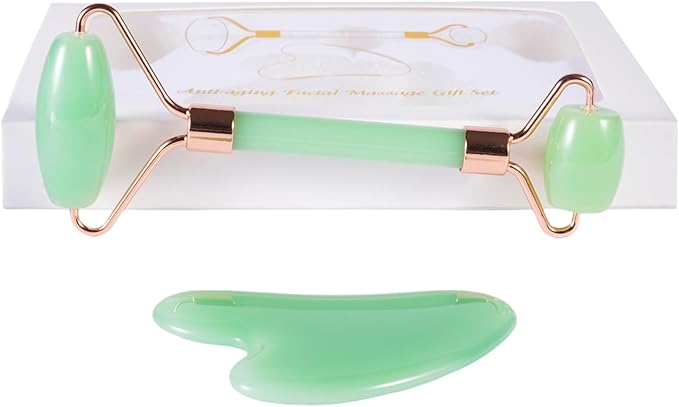 2pcs Scraping Facial Tool Valentine's Day Gift, Includes Roller and Scraping Set Massage Tool Jawline Sculptor Facial Contour Sculpting Tool for Your Skin Care Routine (Light Green Set)