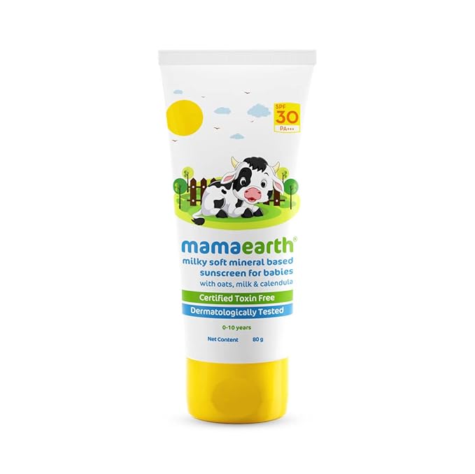 Mamaearth Milky Soft Mineral Based Sunscreen SPF 30 & PA+++ with Oats, Milk and Calendula for Babies-80g