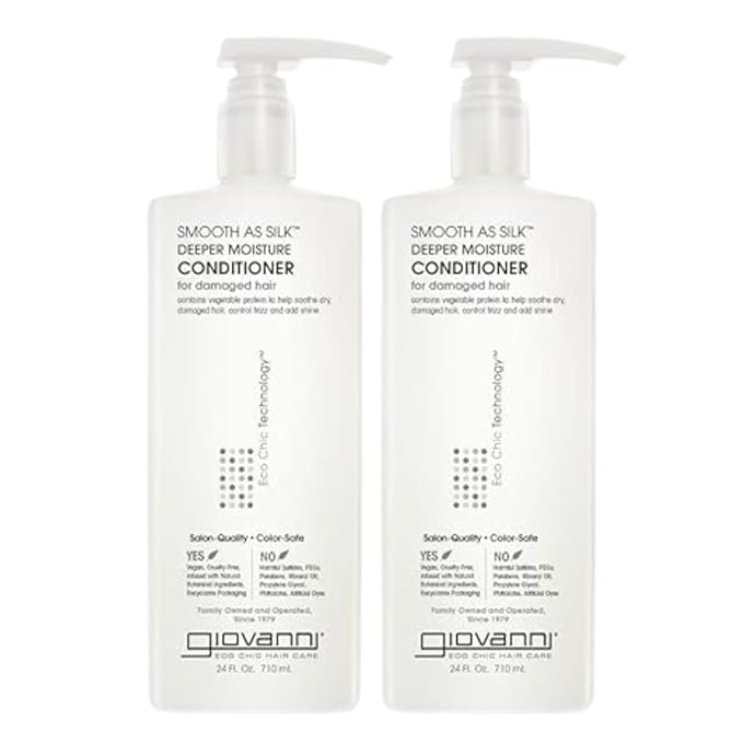 GIOVANNI Smooth As Silk Deeper Moisture Conditioner - Calms Frizz, Adds Moisture, Detangles, Infused with Natural Botanical Ingredients, Color Safe, Sulfate Free - Apple & Aloe, 24 oz (Pack of 2)
