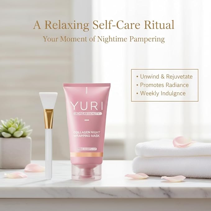 YURI Collagen Night Wrapping Mask,YURI Collagen Mask,Easy Peel Off Facial Mask Skin Care night mask，Hydrating Face Mask is the Ideal Gifts for Women and Teen Girls!2.54 fl.oz (1 pcs)
