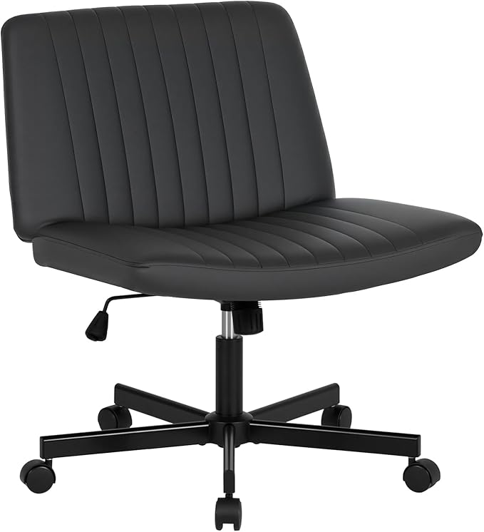PayLessHere Criss Cross Chair Wide, Armless Office Desk Chair,Backrest Vanity Chair with Wheels 360 Swivel, Height Adjustable for Home Office, Home Office Black
