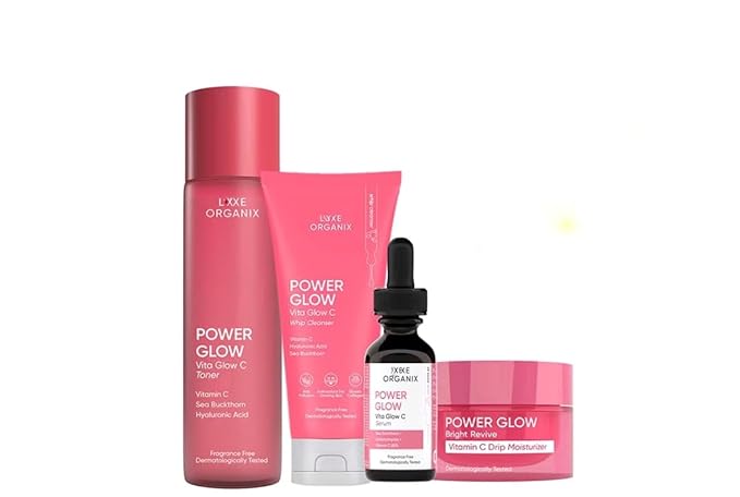 LXXE ORGANIX Power Glow Set – Vitamin C & Galactomyces Skin Care Kit | Cleanser, Toner, Serum & Moisturizer for Radiant, Smooth & Hydrated Skin | Paraben-Free, Fragrance-Free, Cruelty-Free