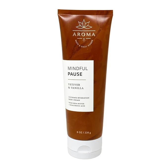 Bath and Body Works Body Care Aromatherapy Moisturizing Body Cream w/Essential Oils - 8 oz Many Scents (Vetiver Vanillat)