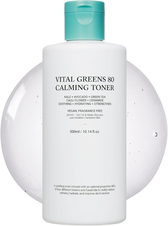 ASNO Vital Greens Calming Toner 300ml - Genderless Vegan Soothing Care for Acne, Pimple, Redness, Sensitive Skin, Superfood 80% + Ceramide, Hydrating Daily Facial Toner, Korean Skin Care