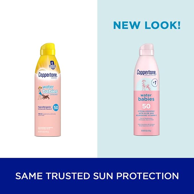 Coppertone Water Babies Sunscreen Lotion Spray SPF 50, Pediatrician Recommended Baby Sunscreen Spray, Water Resistant Sunscreen for Babies, 6 Oz Spray (Pack of 2)