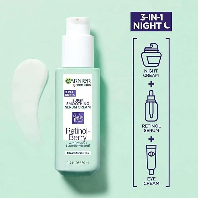 GarnierGreen Labs 3-in-1 SUPER SMOOTHING SERUM Cream, Retinol Berry 1.7 fl oz
