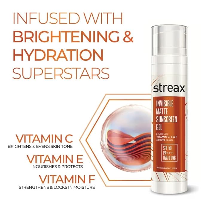 Streaaxx Invisible Matte Gel Sunscreen SPF 50 PA+++, Non-Greasy Formula for Glowing Skin with No White Cast 50ml