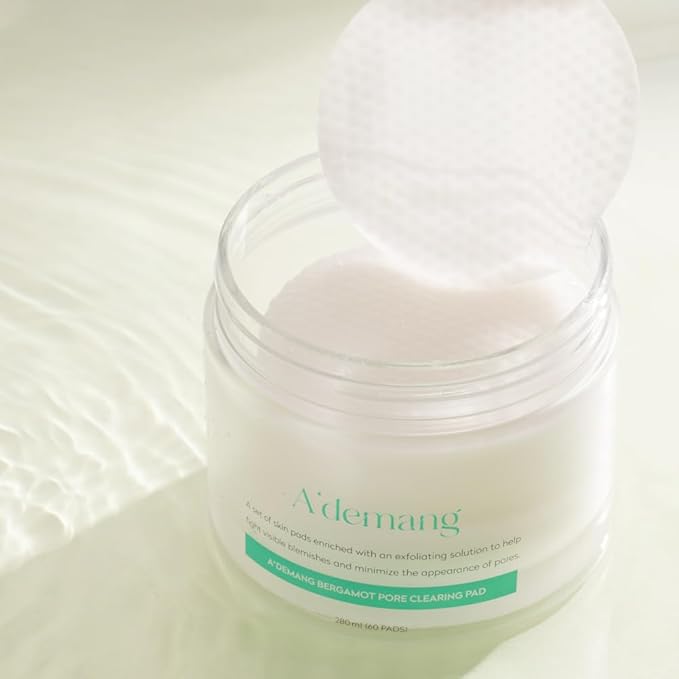 A'demang Bergamot Pore Clearing Toner Pad | Exfoliating Facial Pad, Facial Peels, Hydrating | for Acne Prone, Dry Oily Combination Skin | Korean Skincare [9.4 fl oz. / 280ml, 60 Pads]
