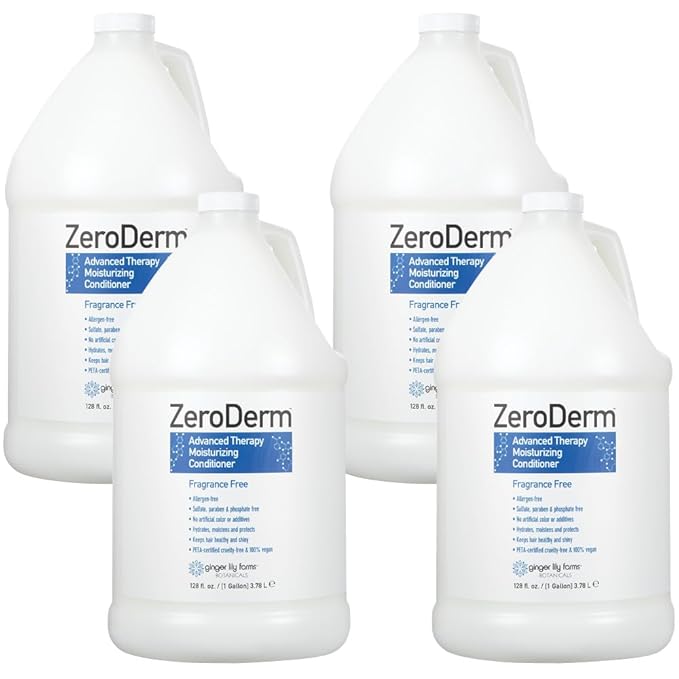 Ginger Lily Farms Botanicals ZeroDerm Advanced Therapy Moisturizing Conditioner for All Hair Types 100 Vegan CrueltyFree Fragrance Free 1 Gallon Refill Pack of, White, Unscented, 4 Count, (Pack of 4)