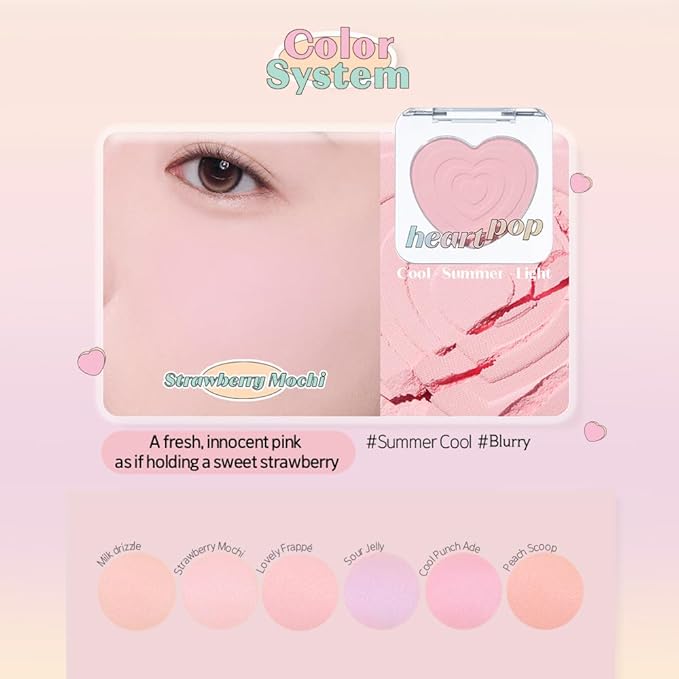 ETUDE Heart Pop Duo Blush, Strawberry Pink Cheek Colors, Soft Glow & Glossy Finish, Layering Formula, Compact 0.2 oz – Strawberry Mochi