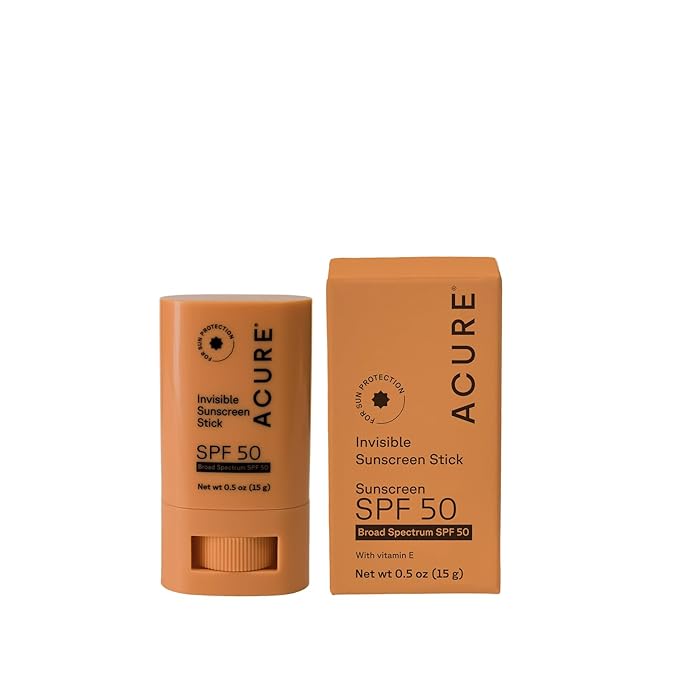 Acure Invisible Sunscreen Stick SPF 50 - Face Sunscreen Stick Applicator, Clear Sublock for Sensitive Skin, Natural Glow for Face & Body with Vitamin E, Solar Protector, Travel Size, Vegan - 0.5 oz