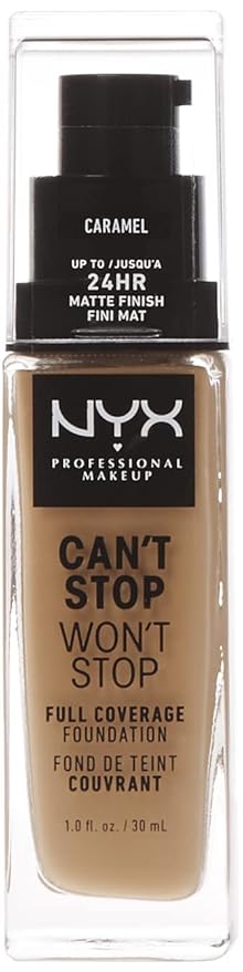NYX PROFESSIONAL MAKEUP Can't Stop Won't Stop Foundation, 24h Full Coverage Matte Finish - Caramel (Pack of 2)
