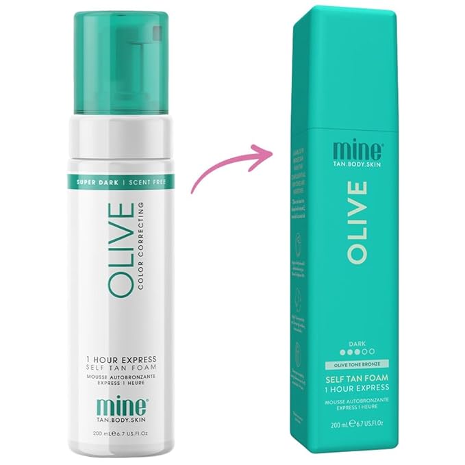 Minetan Olive Self Tanning Foam | Color Base Tan Collection - Dark Beach Bronze Glow, 1 Hour Instant Express, Face & Body Fake Sunless Tanner Mousse, For All Skintones, 6.7 Fl Oz