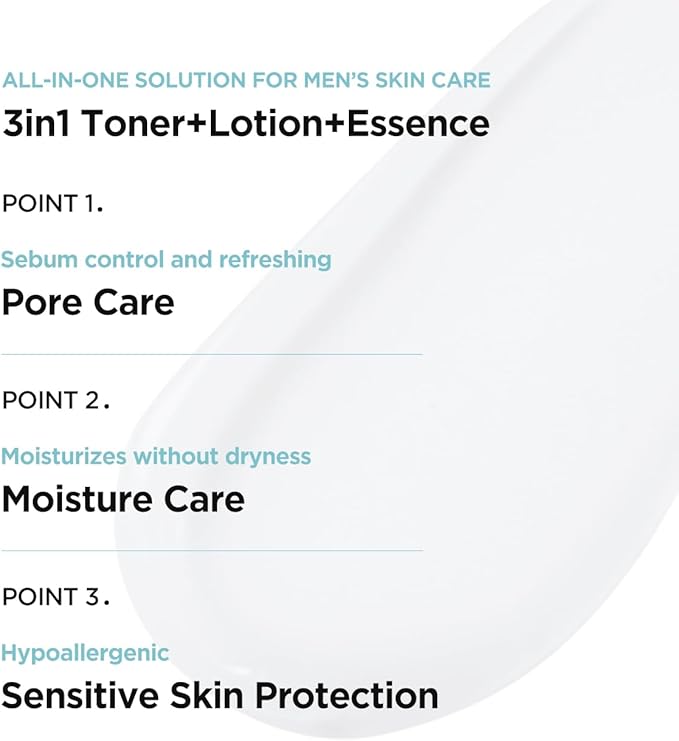 BRTC Power Homme All in One Solution | Men's Face Moisturizer | 3-in-1 (Toner+Lotion+Essence) | Sebum Control, Korean Skincare (200ml, 6.76 fl.oz)