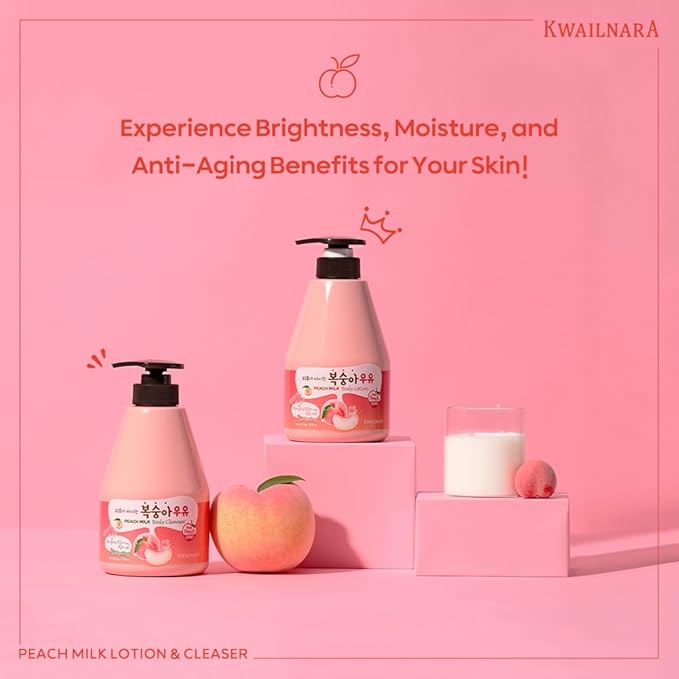 Kwailnara Peach Milk Body Wash (19.75 Fl Oz) – Korean Body Cleanser for Clear & Bright Skin | Milk Protein, Royal Jelly & Vitamin-Rich Peach Extract | Paraben-Free with Gentle Bubbles