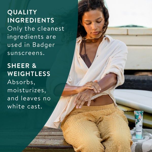 Badger SPF 50 Daily Mineral Sunscreen with Zinc Oxide, 85% Organic, Lightweight & Easy to Apply, No White Cast, Moisturizing, Reef Safe, Vegan, Unscented, 4 fl oz, 2 Pack