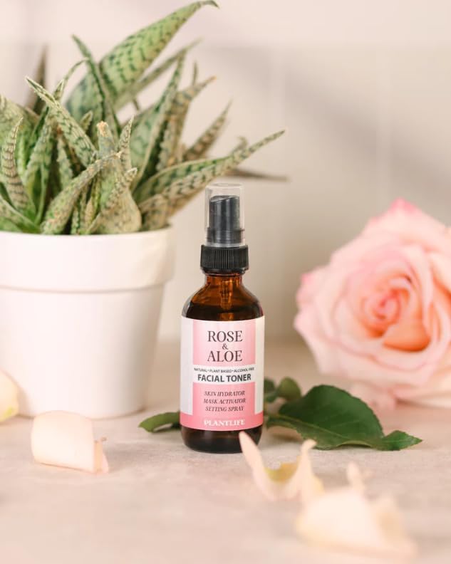 Plantlife Rose & Aloe Hydrating Facial Toner for Women & Men - Vegan Facial Toner Great for All Skin Types - Daily Skin Hydrator, Mask Activator, and Setting Spray - 2 Fl Oz - Made in California