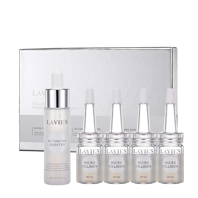 Lavien Collagen Ampoule Professional Program - Activating Booster, Ceramide, Elastin, Hyaluronic Acid, All Skin Types - 30ml Booster Bottle, 4-200mg Collagen with Dropper