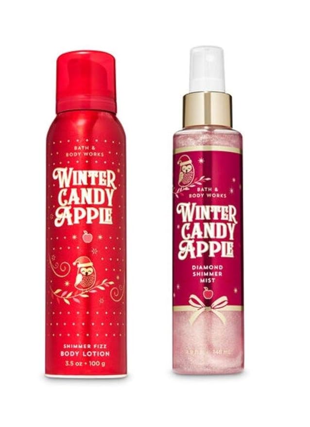 Bath and Body Works - Winter Candy Apple - Shimmer Fizz Body Lotion and Diamond Shimmer Mist - 2 pc Gift Set (Winter 2019)