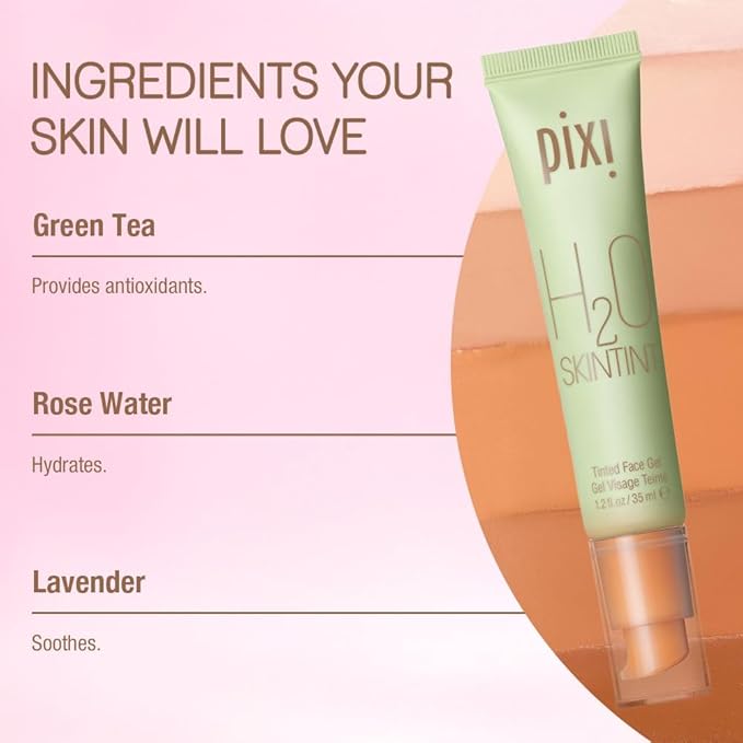 Pixi H2O SkinTint | Tinted Gel Moisturizer | Lightweight, Hydrating & Water-Resistant | Evens Tone & Reduces Redness | Chai | 1.2 fl oz/35 ml
