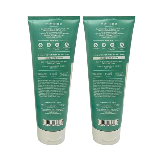 Bath & Body Works Aromatherapy Breathe Deep Eucalyptus & Lavender Body Cream Gift Set with a Red Bow for Holidays & Gifts - Pack of 2