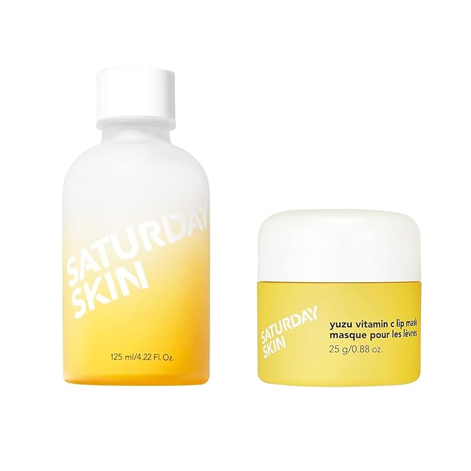 Saturday Skin Yuzu Vitamin C Toner for Dryness Dullness Face and Yuzu Vitamin C Lip Mask Overnight Lip Sleeping Mask Moisturizing for All Skin Types