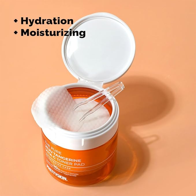 PRETTYSKIN Jeju Tangerine Vitamin C Toner Pads 70 sheets, Skin texture care and use as a facial mask pack, Soothing Moisturizing, Korean skincare