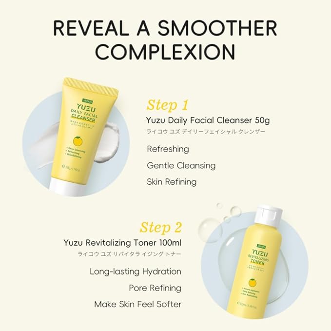 Yuzu Skin Care Set, 5 Pcs Yuzu kin Care Kit with Face Wash, Toner, Serum, Eye Cream and Face Moisturizer Cream, Hydrating and Smooth Skin, Travel Size Skincare Set for Women Girls