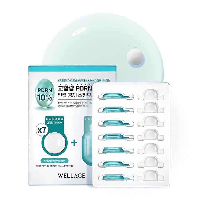 WELLAGE Hyper PDRN One-day Kit 7ea, Hydrating Peptide for Face, Korean Skin care, PDRN, Niacinamide, Hyalruonic acid, Pore minimizing