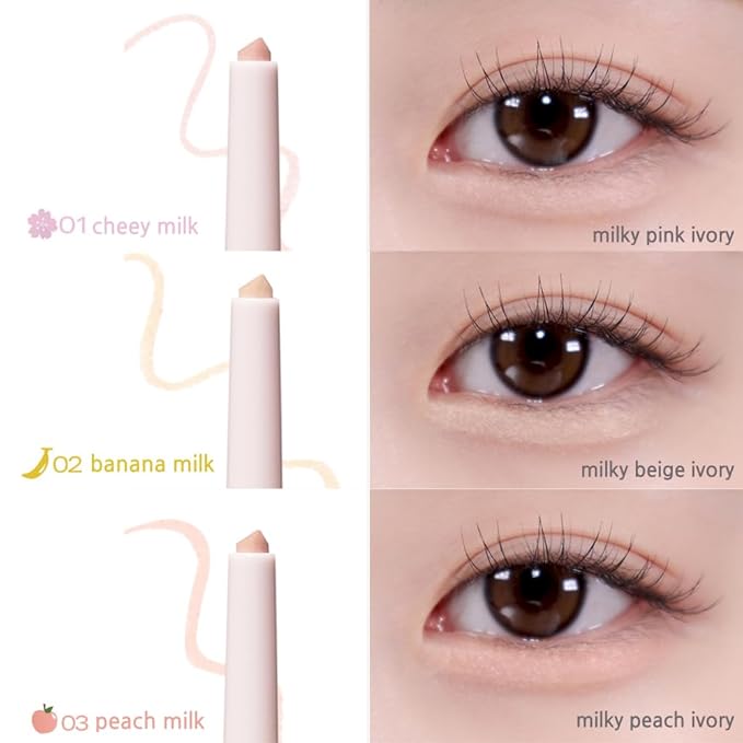BBIA Last Powder Pencil 3 Colors - Shimmer Glitter Stick Eyeshadow Eyeliner, Under Eye Highlighter Stick Smooth Long-Lasting Creamy Crayon Eye Shadow Liner Pencil Korean Eye Makeup (03 PEACH MILK)