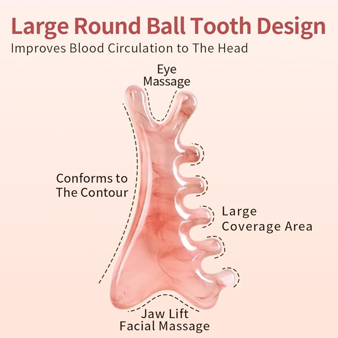 TAIHI 4-in-1 Massage Comb Pink Gua Sha Facial Tools Head Massage Combs Neck Body Face Eye Massager Tool for Body Tension Relief Promote Lymphatic Circulation Gifts for Women Men