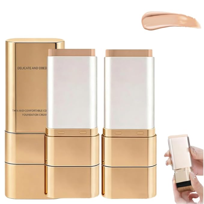 2PCS Dual-Ended Concealer Foundation Stick, Korean 3-in-1 Foundation Stick, Multi-functional Double Head Foundations Make up Sticks, Sweat-Proof for Flawless Finish All Skin Types (#03 Pinkish Beige)