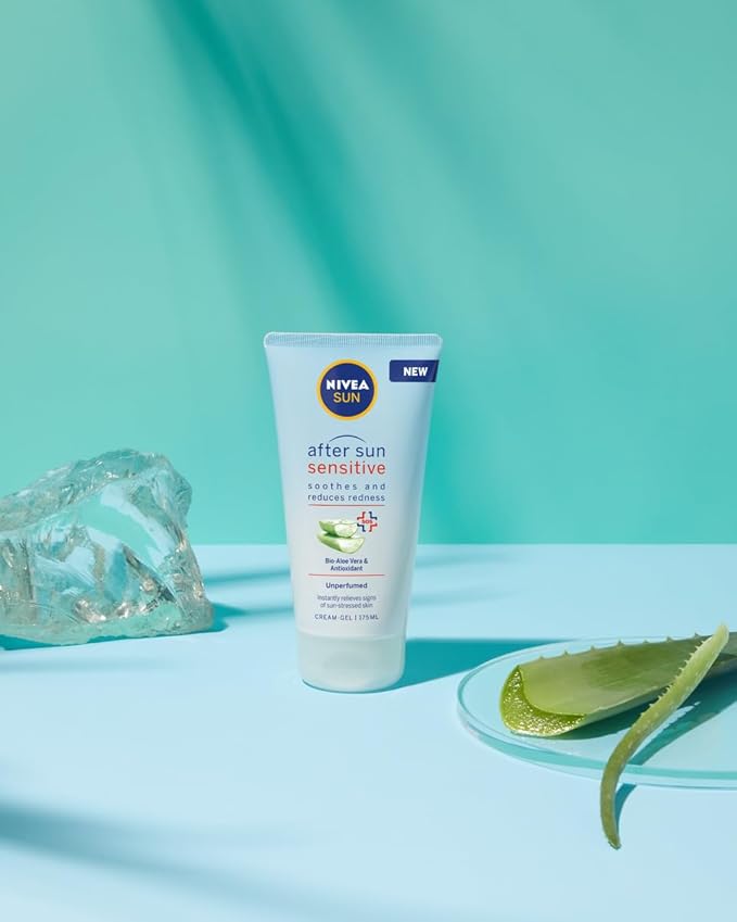 NIVEA Sun Sensitive After Sun SOS Cream-Gel for Face and Body 175 ml – Cooling Hydration with Organic Aloe Vera and Antioxidants, Fast-Absorbing Formula for Dry, Stressed or Sensitive Skin