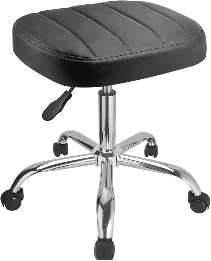 JOSTZHXIN Black Square Swivel Stool Height-Adjustable Rolling Chair, Rolling Stool for Work SPA Shop Massage, Office Tattoo Spa Shop Chair