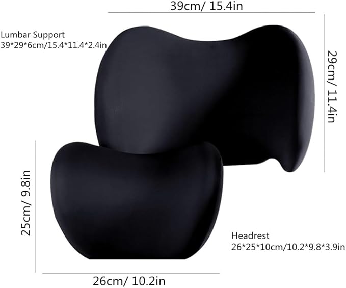 Car Lumbar Support Pillow and Car Neck Pillow Kit, Ergonomic Car Seat Headrest & Lumbar Cushion with Adjustable Strap for Neck Back Pain Relief, for Office Chair/Truck/Wheelchair (Black)