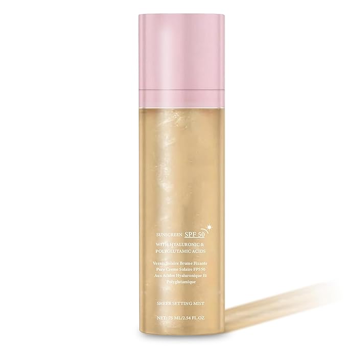 Sunglaze Sheer Setting Mist Sunscreen SPF 50, Broad Spectrum Shimmering Body Oil Mist, Hydrating Makeup-Friendly Glow Spray, Reef-Safe, Non-Greasy & Fast-Absorbing for Face & Body (1)
