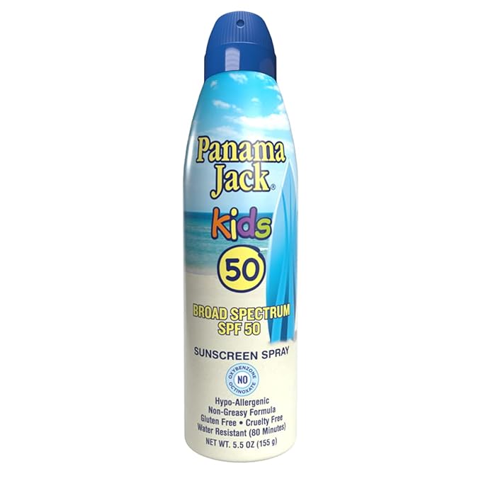 Panama Jack Kids Sunscreen Spray - SPF 50, Broad Spectrum UVA/UVB Protection, Hypo-Allergenic, PABA, Paraben, Gluten & Cruelty Free, Water Resistant (80 Minutes), 5.5 OZ (Pack of 2)