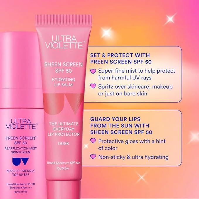 SPF on the Glow SPF 50 Reapplication Mist & Lip Balm Sunscreen Duo - Broad-Spectrum UV Protection, Hydrating, Moisturizing, Travel-Friendly, Lightweight, Non-Greasy Formula