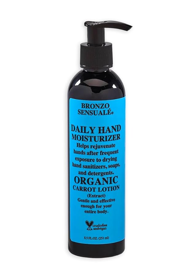 Organic Carrot Hand Lotion – Ultra-Hydrating Daily Moisturizer with Aloe & Shea Butter, Stress-Relieving Aromatherapy, Vegan & Cruelty-Free, by Bronzo Sensuale 8.5 fl oz