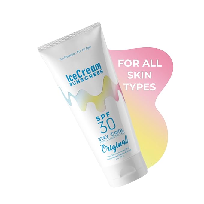 IceCream Sunscreen SPF30 Broad Spectrum for Body & Face Sunblock, Moisturizer, Water & Sweat-Resistant, Sulfate-Free, Paraben-Free, Reef-Friendly & Animal Cruelty-Free, 6oz (177ml) - Original