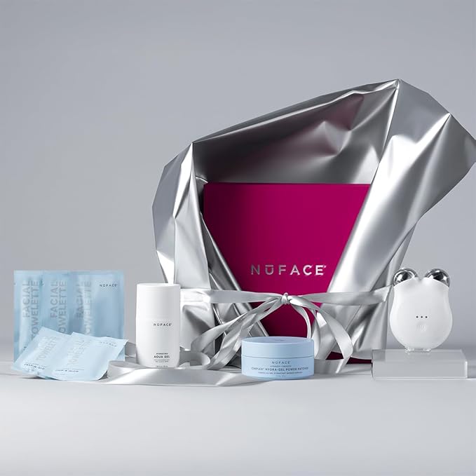 NuFACE MINI+ Microcurrent Facial Device Ultimate Uplift Kit - Brilliant White Face Sculpting & Contouring Device with Aqua Gel, Power Patches, Prep-N-Glow Skin Care Wipes & Luxe Gift Box