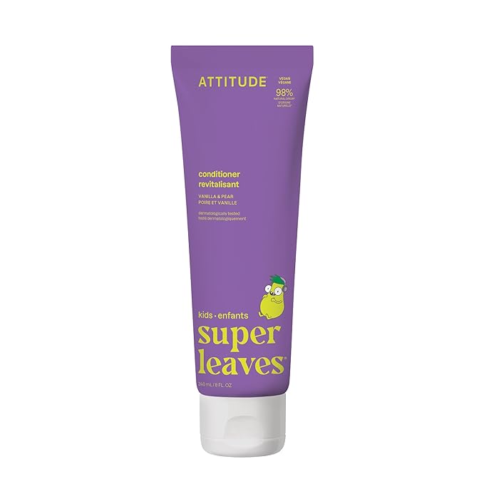 ATTITUDE Natural Conditioner for Kids, Hypoallergenic, Vegan, Plant- and Mineral-Based, Vegan and Cruelty-free, Vanilla and Pear, 8 Fl Oz (11115)