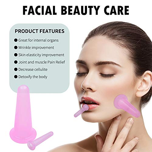 4 Pcs Facial Cupping Set,Natural Silicone Facial Massage Cup for Body,Face,Neck,Back,Eye Massage,Vacuum Tank,Perfect for Body,Facial Care,Anti-aging Beauty Tool(2 Small&2 Large, Pink)