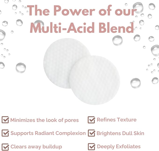 Multi Acid Toner Pads, Exfoliating Face Pads with Glycolic, Lactic, Mandelic, Kojic, & Salicylic Acid. Skin Pore Reducing, Toning, Resurfacing Facial Treatment for Wrinkles & Dull skin-50 Count