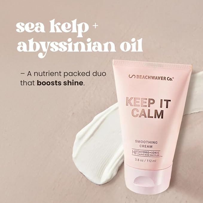 The Beachwaver Co. Keep It Calm Smoothing Cream - Full Size (3.8 Oz) Styling Cream for Smooth, Sleek Hair Anti-Frizz Flyaway Tamer w/HiX Vegan Bond Multipliers Polynesian Pink Sugar(Pack of 2)