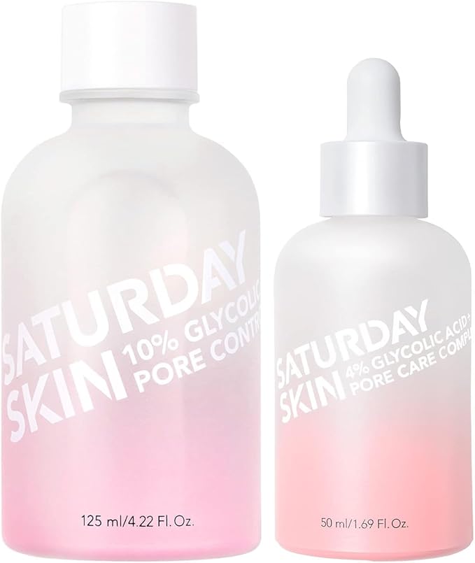 Saturday Skin Pore Clarifying Toner 10% Glycolic Acid&AHA Deep Cleansing and Pore Serum Active Treatment for Face 4% Glycolic Acid + Pore Care Complex Help Refine Skin’s Texture Sebum Control