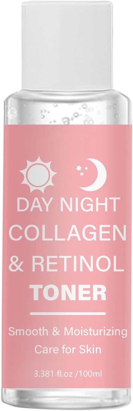 Day Night Collagen & Retinol Toner for Face – Hydrating Facial Toner with Hyaluronic Acid – Smooth Moisturizing Toner for Women – Firming and Nourishing Skin Care – Daily Water Holding Essence 100ml